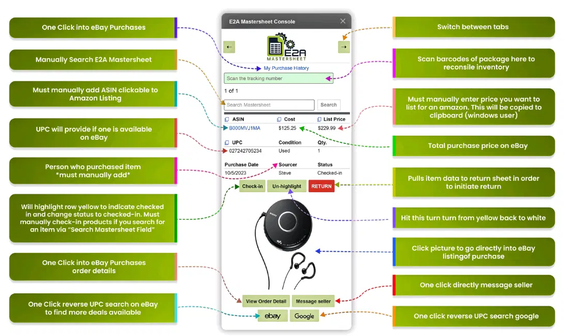 E2A Mastersheet public marketing image showing the console interface and workflow callouts